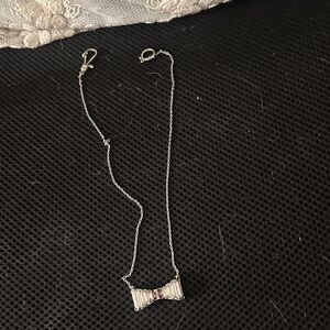 henri bendel Silver Bow Necklace with Rhinestone Accents